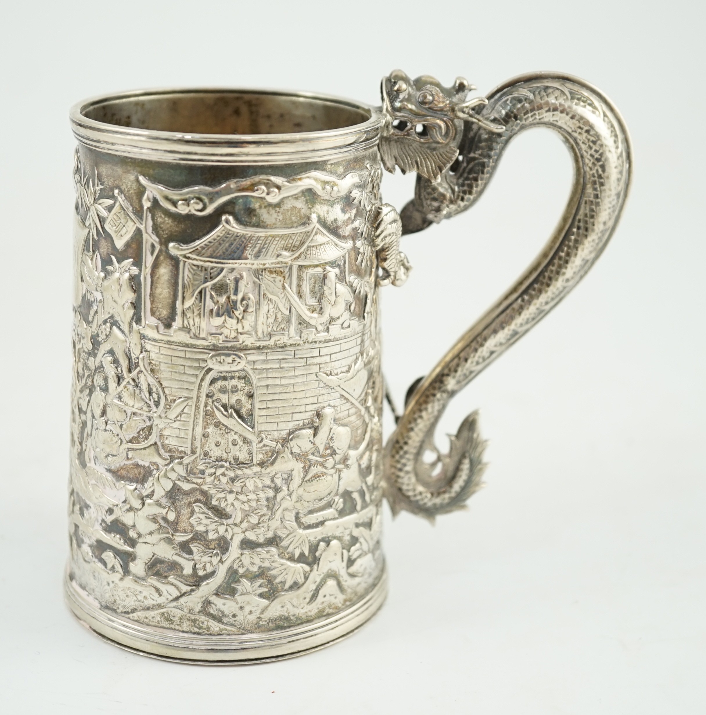 A 19th century Chinese Export double skinned silver mug, by Leeching (a.f.)